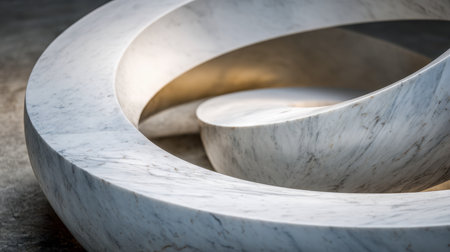 A sleek marble form with flowing contours and minimal embellishments, illuminated by soft daylight against a textured concrete base, embodying sophistication and simの写真素材