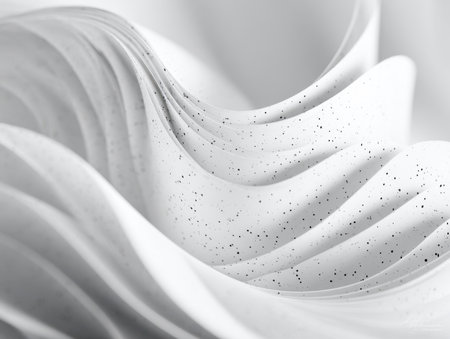 Sleek white formations accented with fine black patterns weave seamlessly into a fluid, contemporary backdrop perfect for stylish graphic projects or minimalist artの写真素材