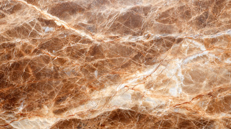 A rich, earthy surface featuring warm brown tones interwoven with delicate white and beige veins, showing a sophisticated and detailed pattern ideal for upscale iの写真素材