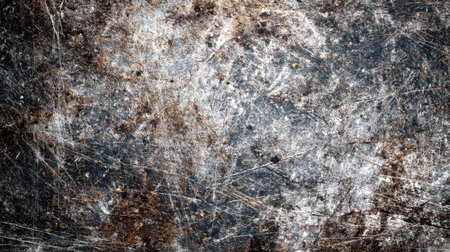 A textured metal backdrop featuring distressed surfaces, uneven rust patches, and aged imperfections, ideal for adding an industrial edge to creative projects.の写真素材