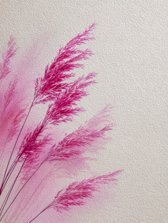 Wispy pink grass stalks gracefully layered on a subtle textured pale backdrop, perfect for sophisticated floral arrangements or refined design projects.の写真素材