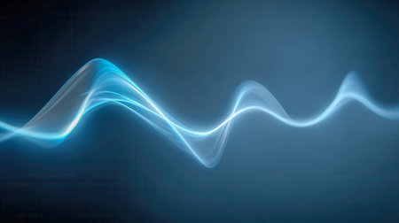 Elegant blue and white luminous currents glide seamlessly across a deep gradient backdrop, evoking...