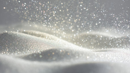 Glowing specks drift softly above luminous ripples, blending into a surreal, enchanted backdrop illuminated by vivid, blurred points of light.の写真素材