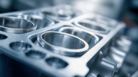 An intricate close-up reveals polished metal surfaces and fine machining details, highlighting...