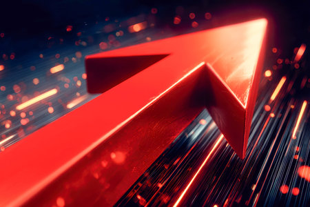 A vibrant red arrow radiates energy and momentum, cutting through a backdrop of swirling light...