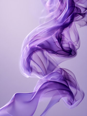 Delicate violet tendrils drift softly across a gentle pastel backdrop, creating a dreamlike, abstract scene full of movement and luminescent elegance.の写真素材