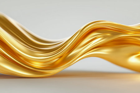 Elegant golden ribbons glide seamlessly, forming a sophisticated abstract backdrop with a luminous,...