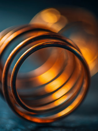 A mesmerizing interplay of gentle illumination filtering through detailed metal spirals, creating a moody, dreamlike ambiance with a mysterious dark backdrop.の写真素材