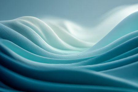 Gentle, undulating fabric patterns in soothing blue hues evoke tranquility, enhanced by subtle lighting and a shallow focus for a peaceful, abstract backdrop.の写真素材