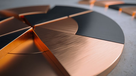 Elegant metallic segments in copper and black reflect a polished surface, highlighting data segmentation and strategic insights for advancing financial success.の写真素材