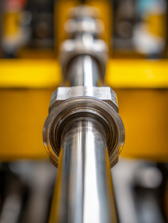 A robust stainless steel hydraulic actuator fitted with a metallic clamp, securely attached to a...
