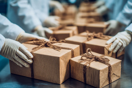 A group of diligent staff members in a bustling setting meticulously prepares environmentally...