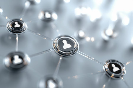 A futuristic digital web featuring interconnected user icons, illustrating advanced social...