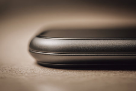 A refined, matte-finished device with gentle curves sits atop a textured background, illuminated by gentle, diffuse lighting emphasizing its contemporary elegance.の写真素材