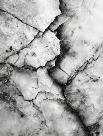 A sophisticated marble surface blending soft white and gray hues, featuring detailed veining and subtle fissures that evoke timeless elegance and refined natural beaの写真素材