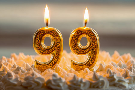 Warm glow from flickering candles highlights a delicately decorated cake, evoking joy and nostalgia as soft ambient light celebrates a meaningful birthday milestone.の写真素材