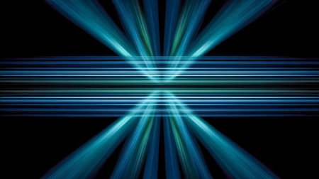 Dynamic neon streaks and shimmering lines weave intricate patterns against a dark backdrop, evoking a high-tech, cybernetic ambiance perfect for digital innovation tの写真素材