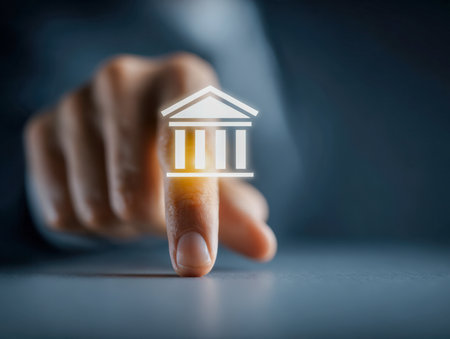 A professional in formal attire interacts confidently with a sleek digital interface, highlighting innovative financial solutions and strengthened online security feの写真素材