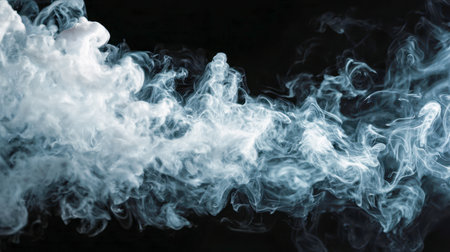 Ethereal tendrils of white vapor dance across a black canvas, forming intricate patterns and textures that evoke a sense of mystery and otherworldly beauty.の写真素材