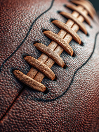 Intricate stitching on a vintage leather sports ball highlights expert craftsmanship and enduring quality, symbolizing performance and timeless design in athletic geの写真素材