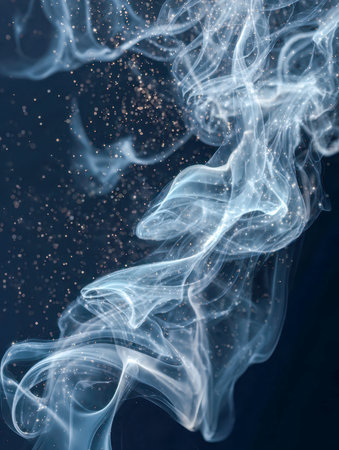 Delicate, shimmering tendrils dance softly in the darkness, intertwined with sparkling points of light that evoke an enchanting, otherworldly atmosphere.の写真素材