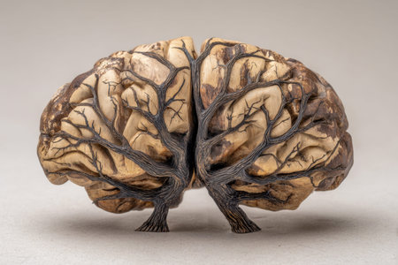 A detailed walnut featuring carved tree limbs on its surface, illustrating the harmonious link...