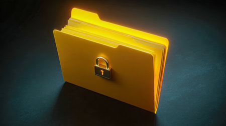 A vibrant yellow icon with a luminous glow surrounding a padlock, symbolizing safe data storage, confidentiality, and digital security measures.の写真素材