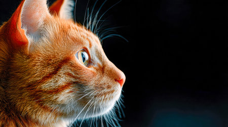 An inquisitive orange tabby with vivid green eyes peers into darkness, revealing intricate fur...