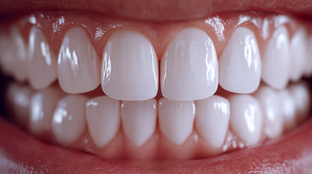 A radiant smile displaying flawlessly aligned, gleaming teeth and vibrant healthy gums, conveying...