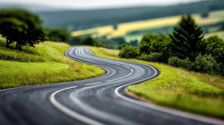 A tranquil countryside path meanders through vibrant fields and dense foliage, with a gentle...