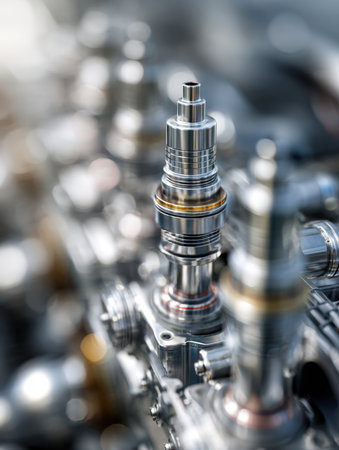 A close-up of intricately machined metal parts with smooth, reflective finishes, highlighting expert craftsmanship and meticulous engineering in industrial manufactuの写真素材
