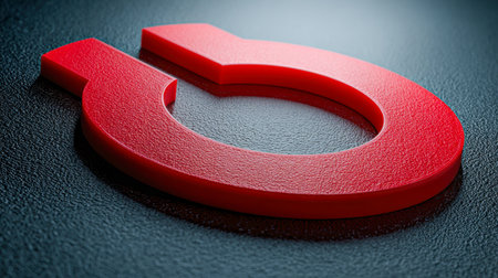 A vivid red 3d object with a textured surface symbolizes magnetic attraction, set against a sleek dark background to highlight scientific exploration and learning inの写真素材