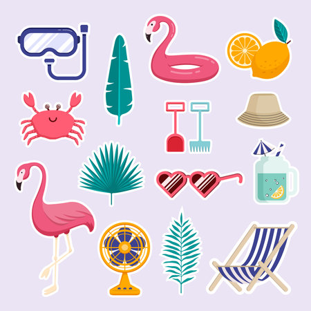 Set of Holiday Summer Beach Elements. Flat Design Illustration.のイラスト素材