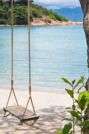 Isolated empty sandy beach at Thongson Bay in the morningの写真素材