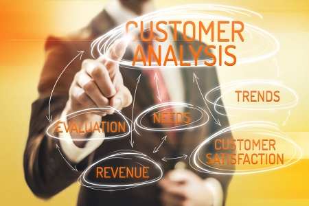 Customer analysis concept man pointing selectionの写真素材