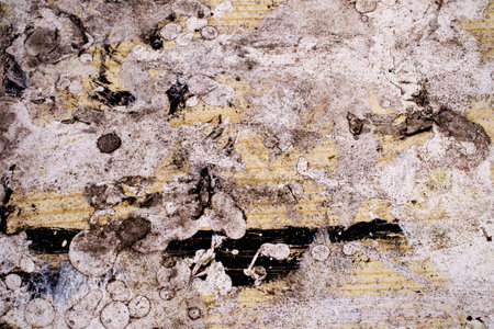 Old grunge painting table, a nice mess of paint  black white blue on wood の写真素材