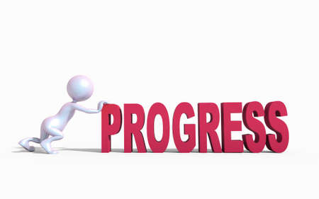The concept of progress. The person who pushes the word progress. This is a 3d render illustrationの写真素材