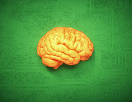 Yellow brain on green background. This is a 3d render illustration