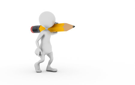 Person with a yellow pencil. This is a 3d render illustrationの写真素材
