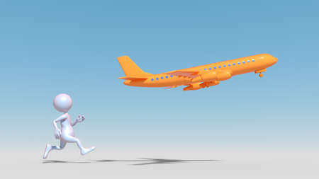 3D person  running track after a plane. This is a 3d render illustrationの写真素材