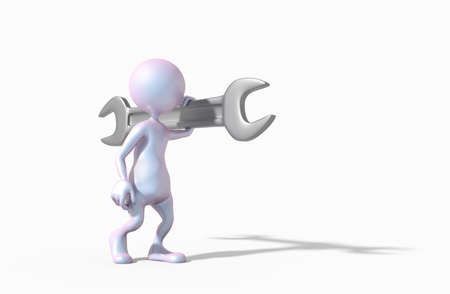 Character person with big wrench. This is a 3d render illustrationの写真素材