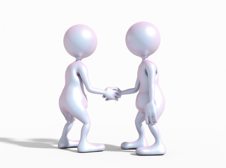 Two people shaking hands. This is a 3d render illustration