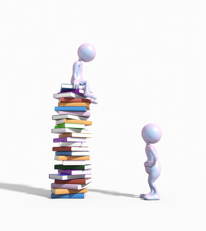 3d character and a stack of books. The concept of education. This is a 3d render illustrationの写真素材