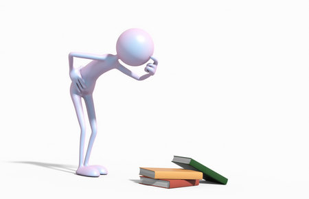 3d character and a stack of books. The concept of education. This is a 3d render illustrationの写真素材