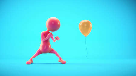 Boxer punching a yellow balloon. Easy way Concept. This is a 3d render illustrationの写真素材