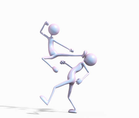 Man fighting and kicking kung fu kick to his opponent. This is a 3d render illustationの写真素材