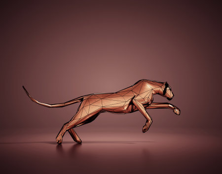 Low polygon style illustration of cheetah running for its prey. This is a 3d render illustrationの写真素材