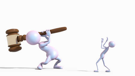 3d man under the hammer of the judge. Concept of justice. This is a 3d render illustrationの写真素材