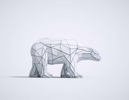 Low poly polar bear on white background. Creative and complex concept. This is a 3d render illustrationの写真素材