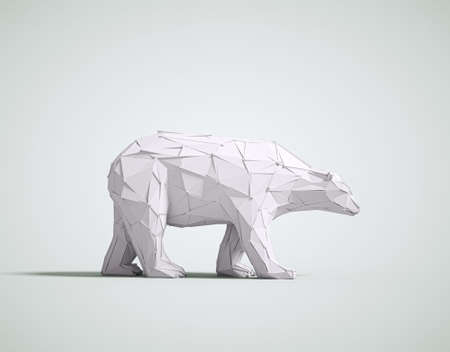 Low poly polar bear on white background. Creative and complex concept. This is a 3d render illustrationの写真素材